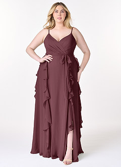 Azazie Peyton Bridesmaid Dresses Sangria A-Line Ruched Chiffon Dress image7