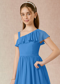 Azazie Mango Junior Blue Jay A-Line Ruched Chiffon Dress image4