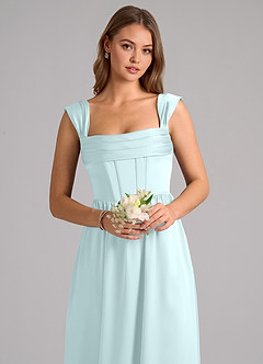 Azazie Hattie Bridesmaid Dresses Sea Glass A-Line Corset Stretch Satin Dress image6