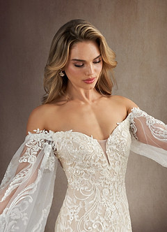 Azazie Memphis Robes de mariée Robe Sirène en Dentelle Paillettes col V Diamant Nude image7