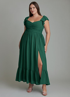 Azazie Anaya Bridesmaid Dresses Emerald A-Line Sweetheart Neckline Chiffon Dress image8