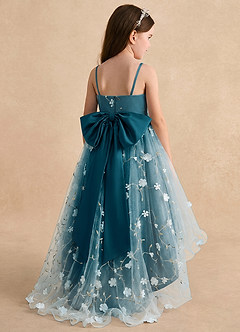 Azazie Celia Flower Girl Dresses Ink Blue A-Line Spaghetti Strap Tulle Dress image2