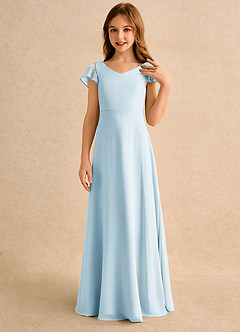Azazie Nari Girls Formal Abiti da Ragazza di Fiori Abito A-Line in Chiffon Con Maniche Azzurro image5