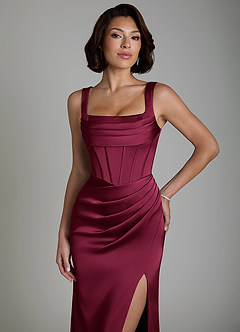 Azazie Amora Bridesmaid Dresses Burgundy Mermaid Corset Stretch Satin Dress image3