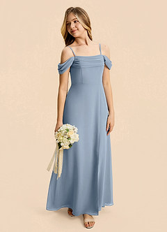 Azazie Lilly Junior Dusty Blue A-Line Pleated Chiffon Dress image5