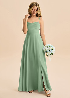 Azazie Bear Junior Jurk van Chiffon met A-Lijn Geplooid Matcha image3