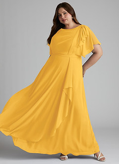 Azazie Aaliyah Modest Bridesmaid Dresses A-Line Scoop Pleated Chiffon Floor-Length Dress image8