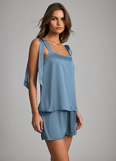front Satin Bow Tank and Shorts Pajama Set