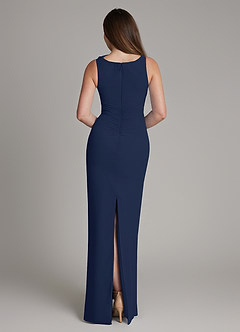 Azazie Charice Bridesmaid Dresses Dark Navy Sheath Pleated Chiffon Dress image5
