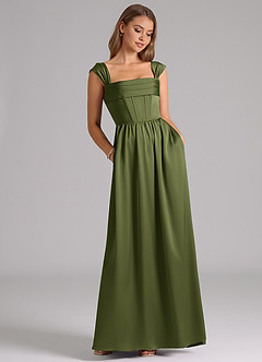 Azazie Hattie Bridesmaid Dresses Olive A-Line Corset Stretch Satin Dress image3