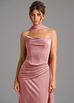Azazie Sorrel Vestidos de damas de honor Vestido de Rosa Polvorienta de terciopelo de Corte Sirena Convertible con Corsé image5