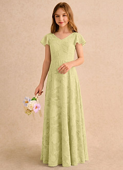 Azazie Narin Girls Formal Flower Girl Dresses Lemon Sorbet A-Line with Sleeves Floral Burnout Dress image5