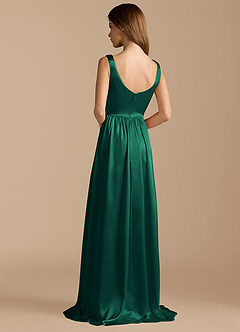 Azazie Keyla Bridesmaid Dresses Emerald A-Line Pleated Metallic Satin Dress image2