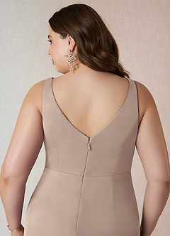 Azazie Leandra Bridesmaid Dresses Taupe Mermaid V-Neck Pleated Mesh Dress image12