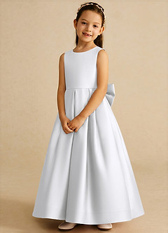 Azazie Cailee Flower Girl Dresses White Ball-Gown Pleated Matte Satin Dress image4