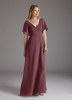 Azazie Alessa Moeder van de bruid jurken A-Lijn Jurk van Chiffon V-hals geplooid Sangria image1