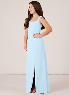 Azazie Renee Junior Sky Blue A-Line Side Slit Chiffon Dress image3