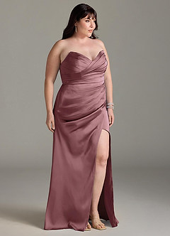 Azazie Yola Bridesmaid Dresses Vintage Mauve Sheath V-Neck Pleated Stretch Satin Convertible Dress image12