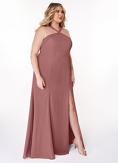 Azazie Rue Bridesmaid Dresses Desert Rose A-Line Halter Chiffon Dress image10