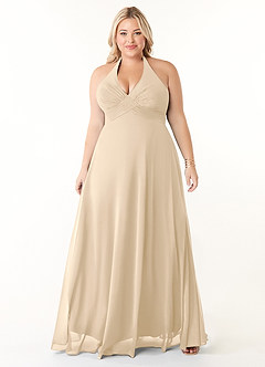Azazie Tessie Bridesmaid Dresses Champagne A-Line V-Neck Pleated Chiffon Dress image6
