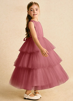 Azazie Marshmallow Robe Demoiselle D'honneur Fillette Robe Princesse en Tulle Arc Antique Rose image3