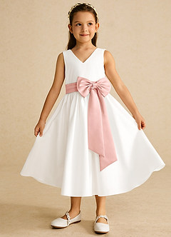 Azazie Darling Flower Girl Dresses Ivory Rosette A-Line Bow Cotton Dress image2