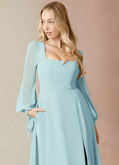 Azazie Leonia Bridesmaid Dresses Sea Glass A-Line Long Sleeve Chiffon Dress image6