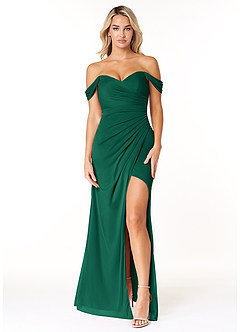 Azazie Tessa Jurken voor bruidsmeisjes Converteerbaar Jurk van Mesh met Kolom Lieverd off-the-shoulder Smaragd image1