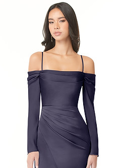 Azazie Hallie Bridesmaid Dresses Stormy Sheath Off-The-Shoulder Long Sleeve Stretch Satin Convertible Dress image2