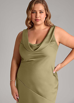 Azazie Rylina Bridesmaid Dresses Moss Green Mermaid Stretch Satin Dress image11