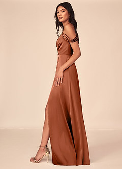 Azazie Ocean Bridesmaid Dresses Cedar Rose A-Line V-Neck Pleated Stretch Satin Dress image3