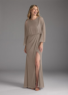 Azazie Ysabella Mother of the Bride Dresses Taupe Mermaid Pleated Mesh Dress image3