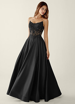 Zuri Black Satin Wrap Beaing Corset A-line Prom Dress image4