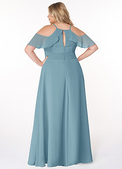 Azazie Dakota Abiti da Damigella Abito A-Line in Chiffon con Scollo a V a Pieghe Blu Lunatico image13
