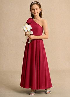 Azazie Guppy Girls Formal Blumenmädchenkleider A-Linie One-Shoulder Chiffon Kleid Scharlachrot image6