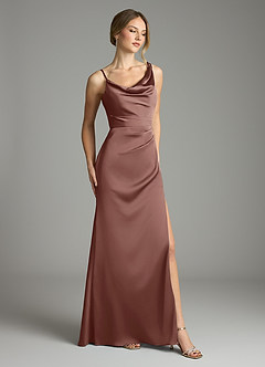 Azazie Samara Bridesmaid Dresses Espresso Mermaid Pleated Stretch Satin Dress image4