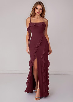Azazie Malia Bridesmaid Dresses Cabernet Sheath Ruched Chiffon Dress image1