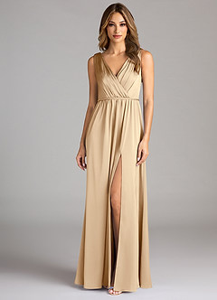 Azazie Tanicia Brautjungfernkleider A-Linie Plissee Stretch-Satin Kleid Champagner image3
