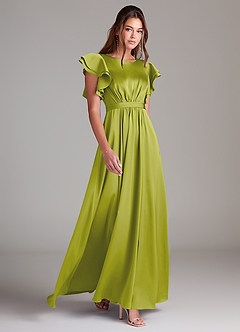 Azazie Daphne Modest Bridesmaid Dresses A-Line Ruched Stretch Satin Floor-Length Dress image3