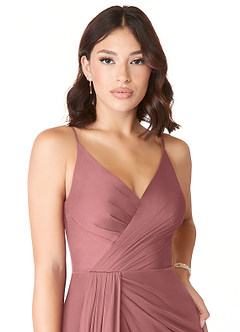 Azazie Evalin Brautjungfernkleider A-Linie V-Hals Gefaltet Gittergewebe Kleid Wüstenrose image5