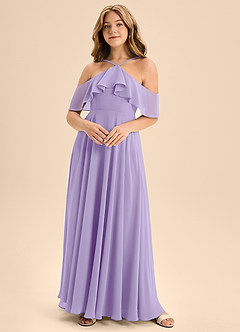 Azazie Tessabelle Junior Lilac A-Line Off the Shoulder Chiffon Dress image3