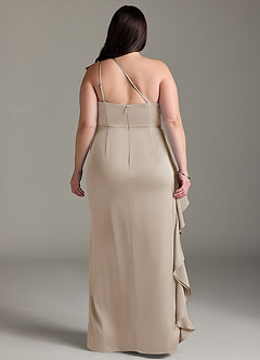 Azazie Latrice Bridesmaid Dresses Frost Sheath One Shoulder Cascading Ruffles Stretch Satin Dress image7
