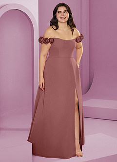 Barbie ♥ Azazie Suknie dla druhen Rozkloszowana szyfonowa sukienka z odkrytymi ramionami i kwiatowymi rozetkami image11