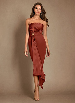 Azazie Dinanta Mother of the Bride Dresses Terracotta Column Pleated Chiffon Dress image2