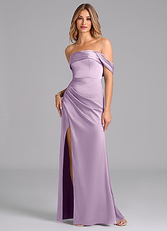 Azazie Lisbeth Bridesmaid Dresses Frosted Lilac Mermaid Off the Shoulder Stretch Satin Convertible Dress image1