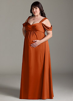 Azazie Rhea Zwangerschaps Bruidsmeisjekleding A-Lijn Off The Shoulder Geplooid Stretch Satijn Vloerlengte Jurk image11