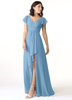 Azazie Omari Bridesmaid Dresses Steel Blue A-Line Chiffon Dress image4