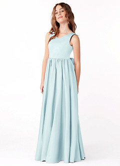 Azazie Hathaway Junior Sea Glass A-Line Bow Matte Satin Dress image4