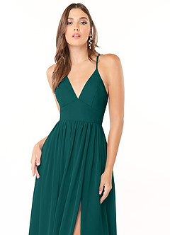 Azazie Aaida Bridesmaid Dresses Peacock A-Line Corset Chiffon Dress image6
