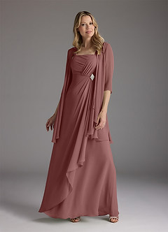 Azazie Weisz Mother of the Bride Dresses Desert Rose A-Line Square Neckline Pleated Chiffon Dress image7